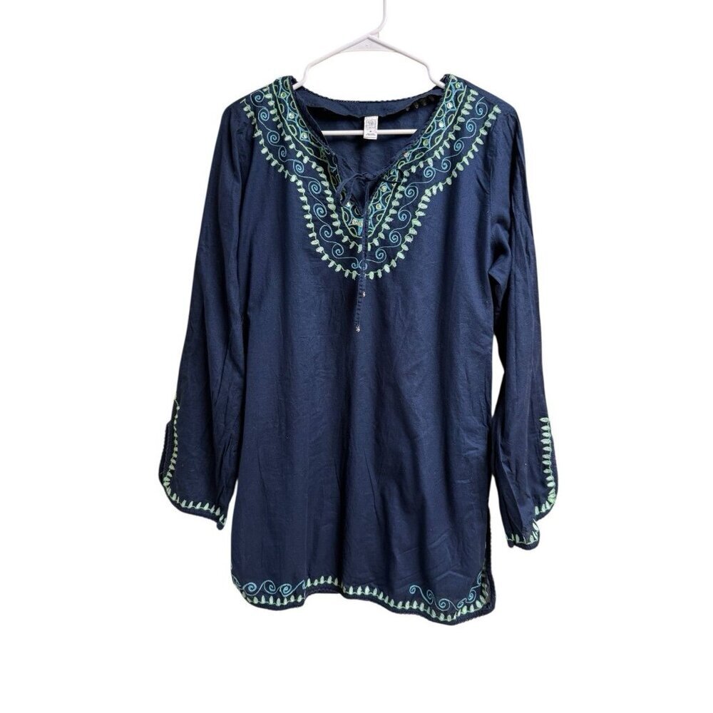 Gap Navy Embroidered Cotton Tunic Top Boho Peasant Medium Made in India